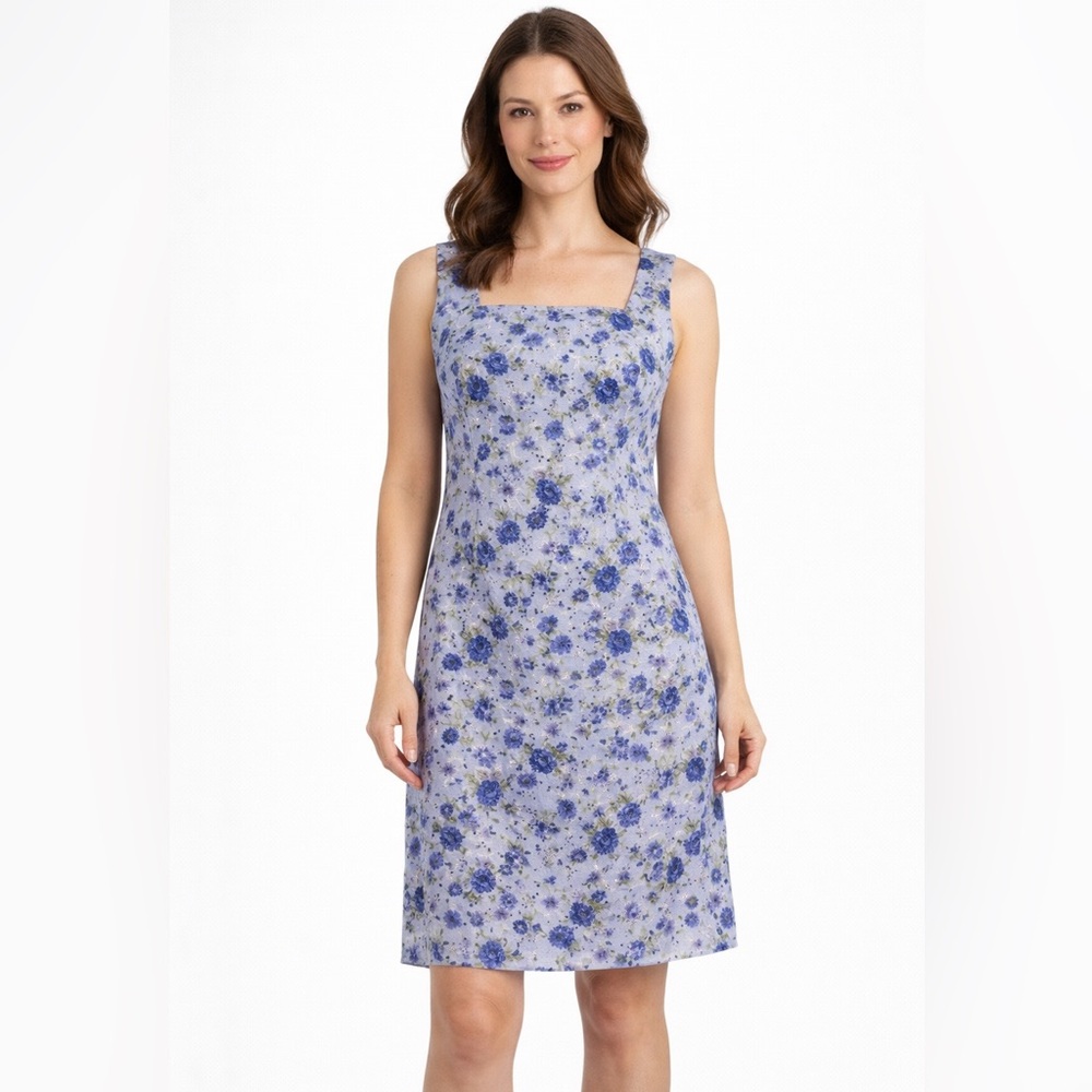 Tailor B Moss Dress Women's Size 8 Blue Floral Metallic Embroidered Sleeveless